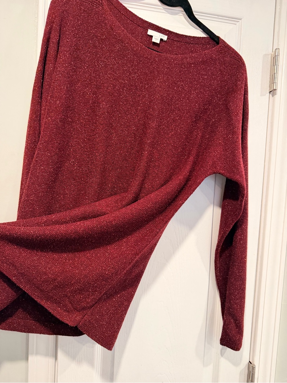 J.Jill Size S Silk Cotton Blend Burgundy Boatneck Flecked Long Sleeve Sweater - Picture 4 of 9